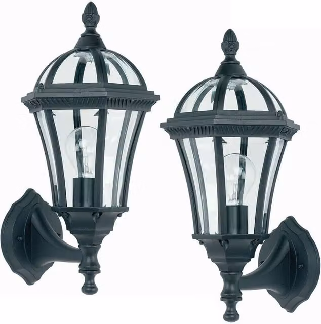 Loops 2 Pack IP44 Outdoor Wall Lanterns in Matt Black and Transparent Glass – 1