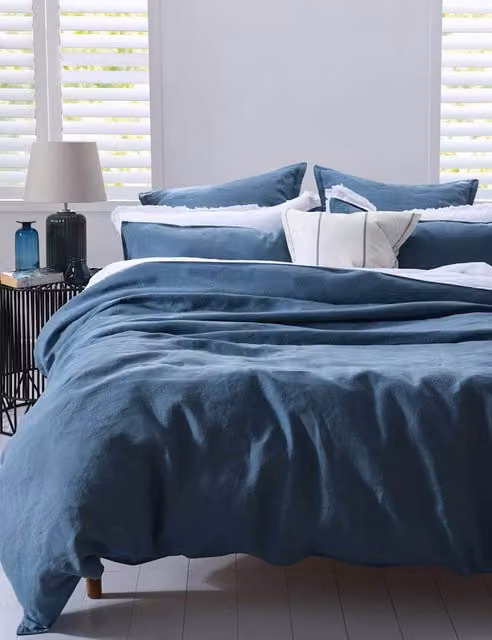 MM Linen Ocean Blue Pure Linen Bedding Set, W: 180 cm, D: 200 cm