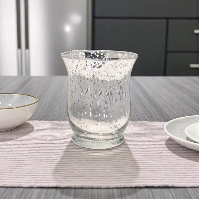 Kingsbury Gifts Silver and Multicolour Speckled Glass Hurricane Vase, Height: 14.5 cm – 2