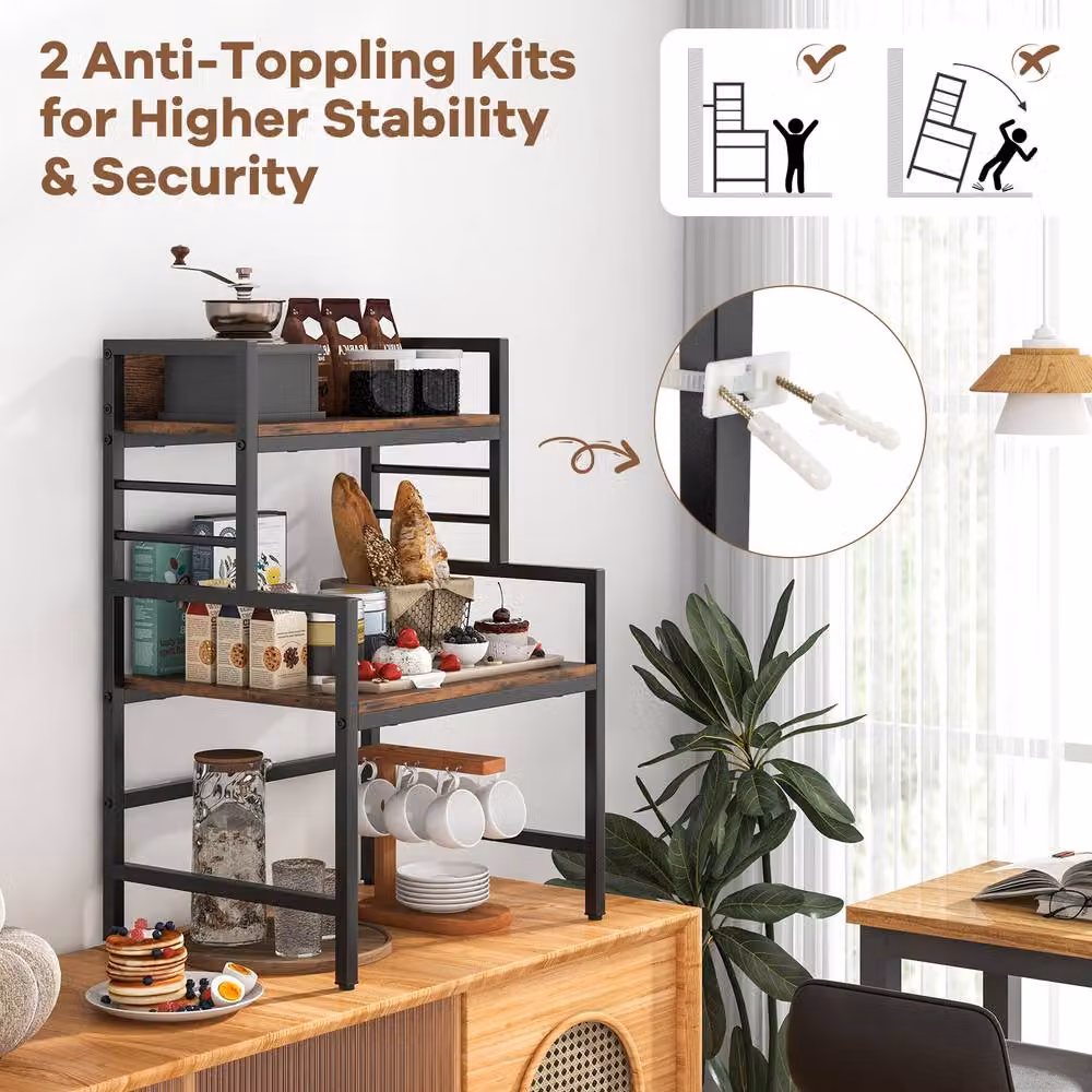 Gymax 3-Tier Brown Metal Microwave Stand, Kitchen Countertop Spice Rack and Printer Stand – 4