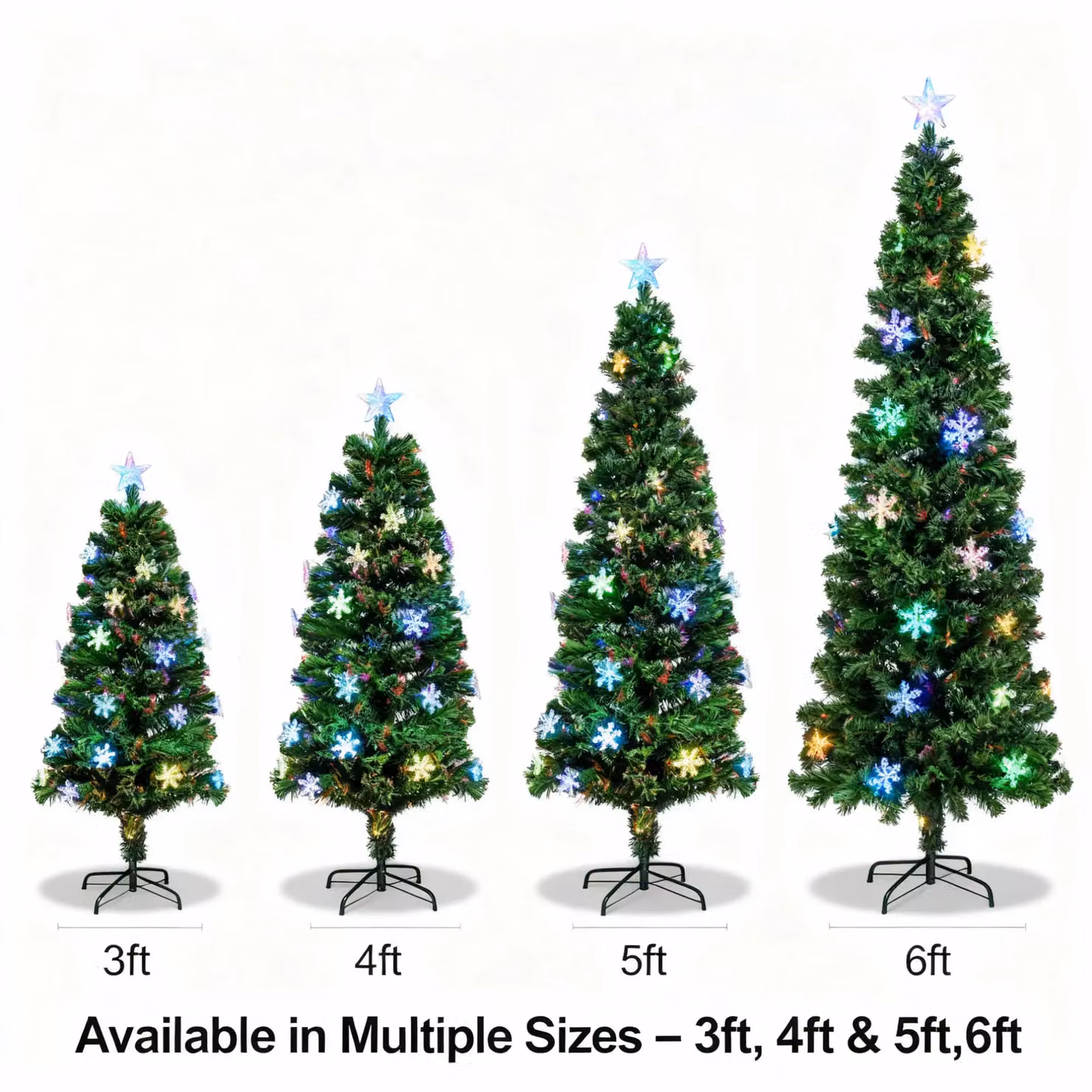 Shatchi Snowflakes LED Pre-Lit Fibre Optic Christmas Tree in Green, Height: 90 cm – 5