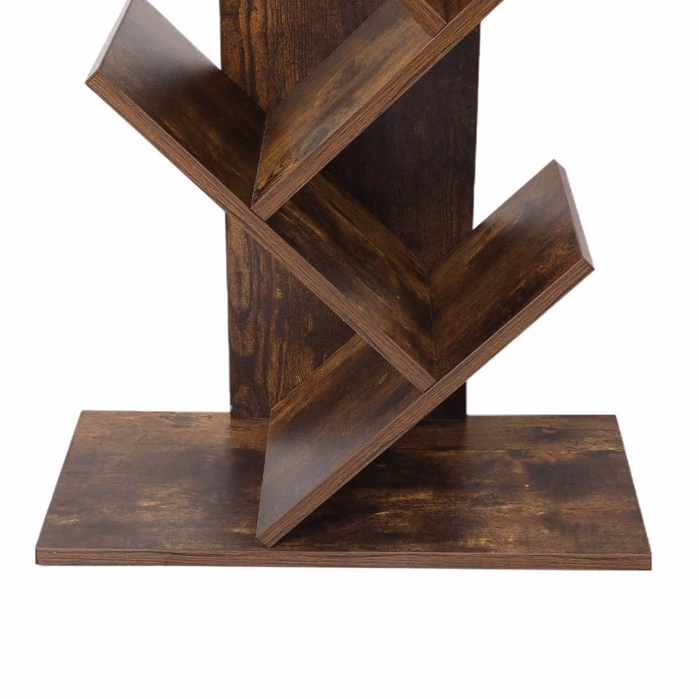 Levede 8-Tier Tree Bookshelf in Brown Rustic Wood and MDF – 3