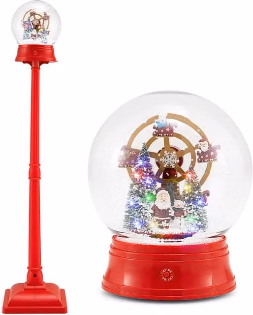 Gymax 5FT Musical Christmas Street Lamp with Blowing Snow and LED Lights in Red, Height: 152.4 cm – 1