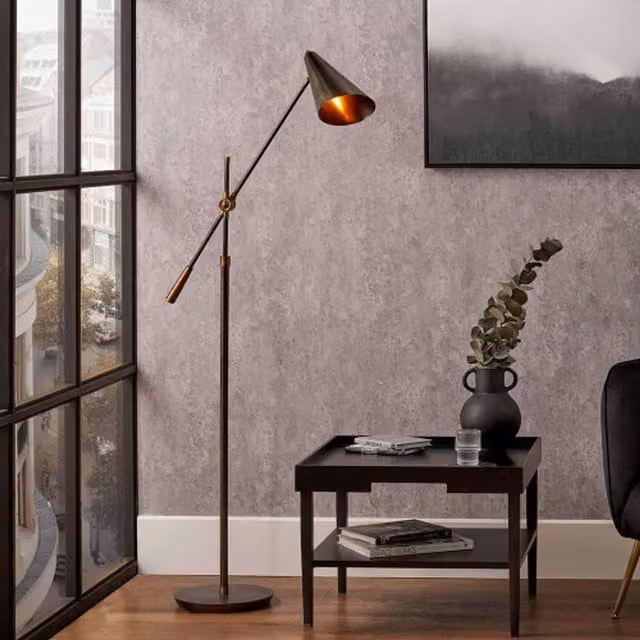 Ruma Adjustable Vintage Metal Task Floor Lamp in Antique Bronze and Brass