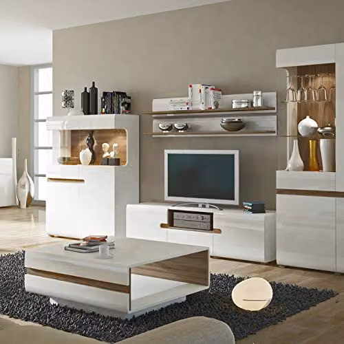 Furniture To Go Modern White Glossy Wood TV Unit W: 164 cm, H: 45.5 cm, D: 42 cm – 2