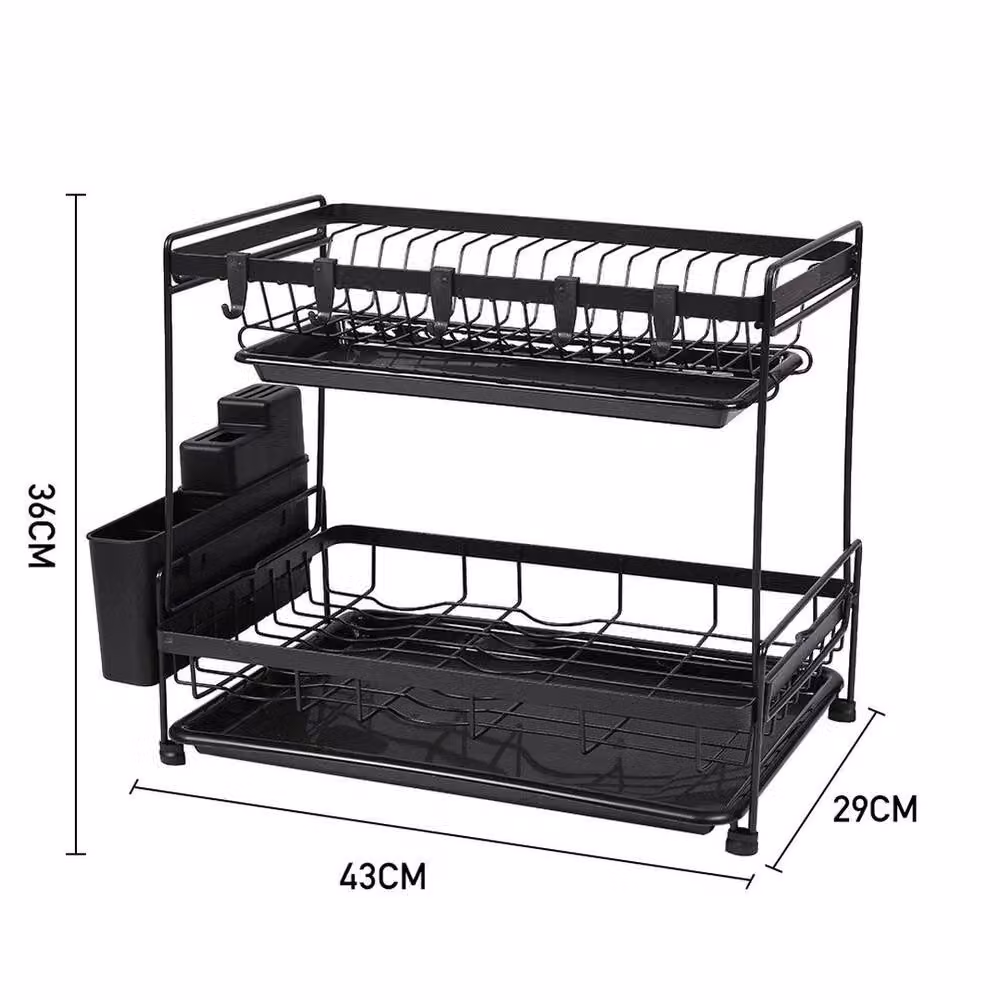Kelvenix 2 Tier Black Draining Dish Rack with Drip Tray – 2