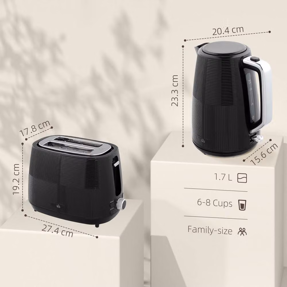 Rolipo Black Kettle and Toaster Set with 1.7L Fast Boil Kettle – 3