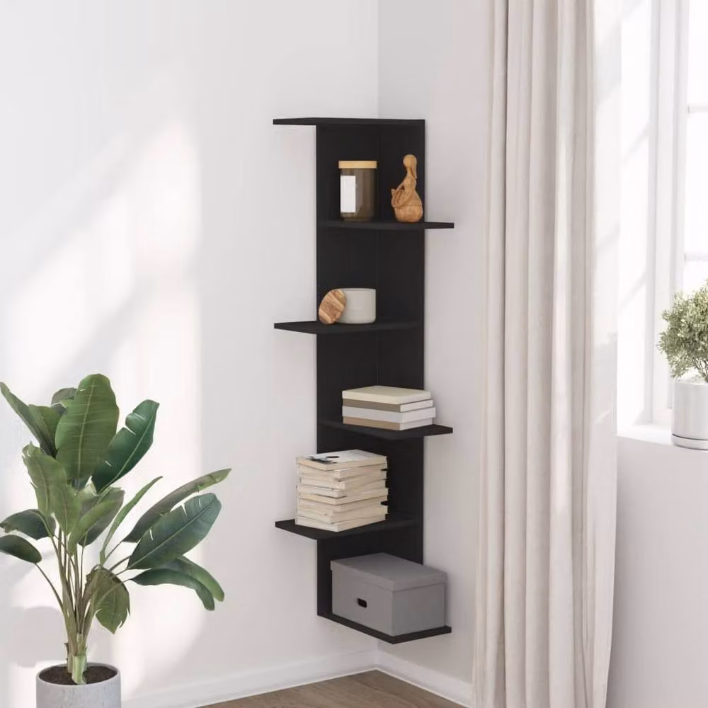 Berkfield Home Black Wall Corner Shelf in MDF, W/D/H: 36.5 x 36.5 x 140 cm – 3