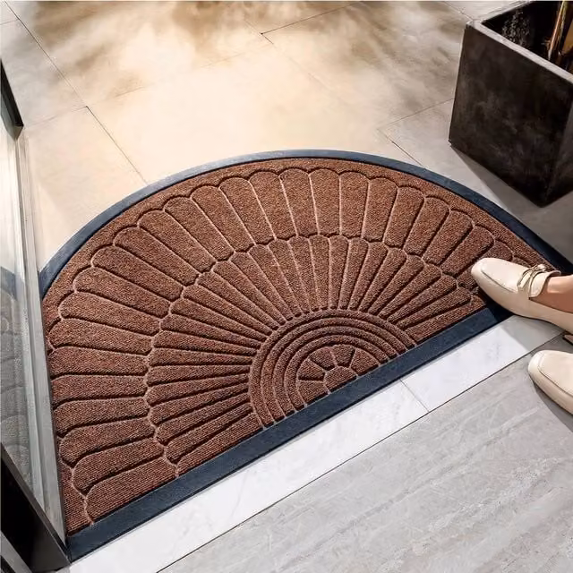 NESTLUNE Brown Semi-circle Non-Slip Washable Indoor Door Mat