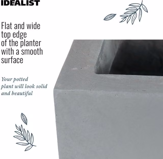 Set of 2 Idealist Grey Stone Rectangular Garden Planter Troughs