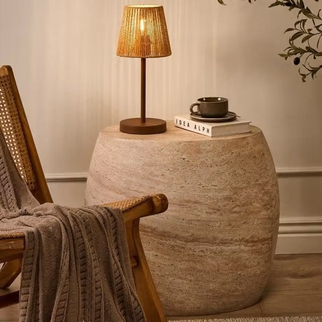 Wyld and Coco Modern Table Lamp with Brown Paper Shade and Black Metal Base – 1