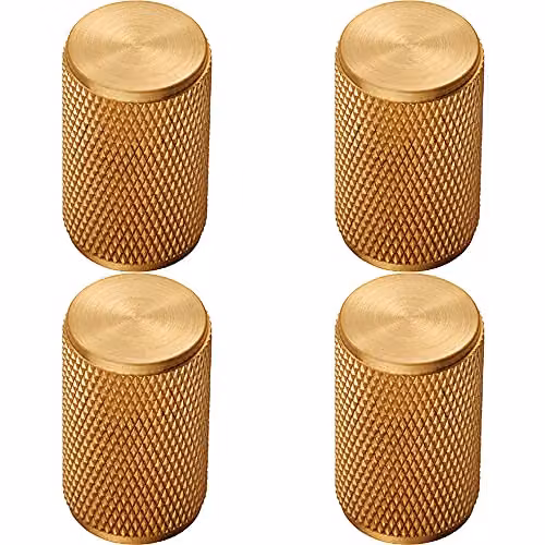 Loops 4 Pack Knurled Cylindrical Cupboard Door Knob in Satin Brass