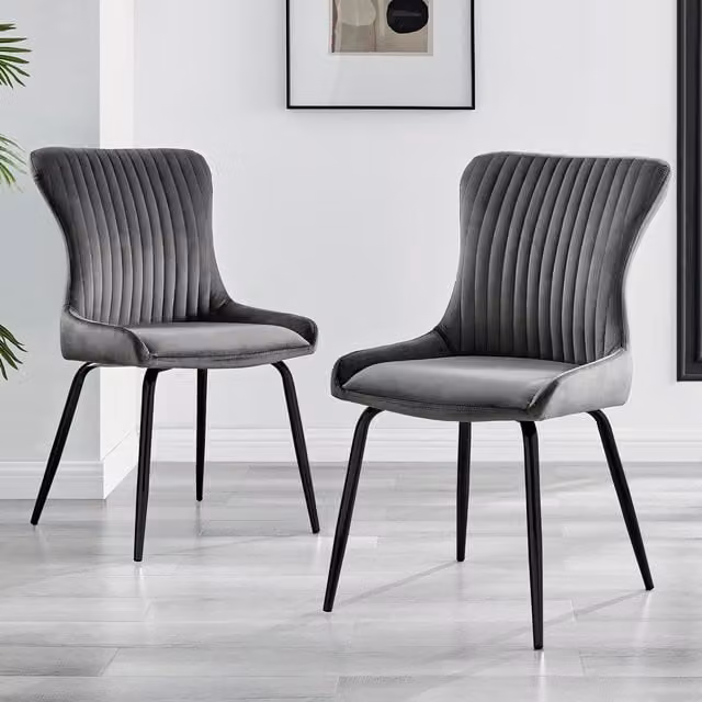 FurnitureboxUK Nora Set of 2 Modern Upholstered Velvet Dining Chairs in Dark Grey with Black Metal Legs – 1