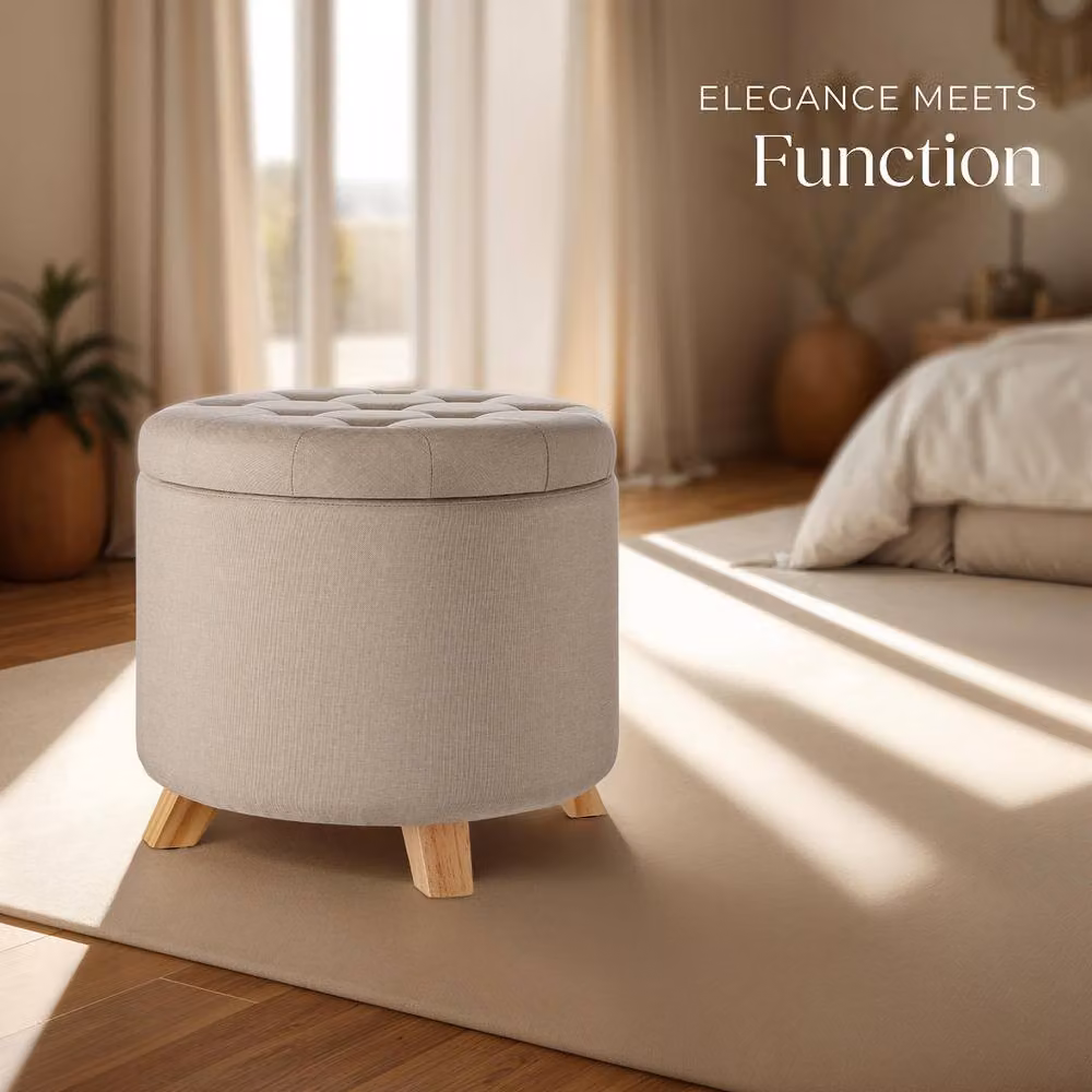 tectake Suna Round Padded Stool with Large Storage Space in Light Sand – 7