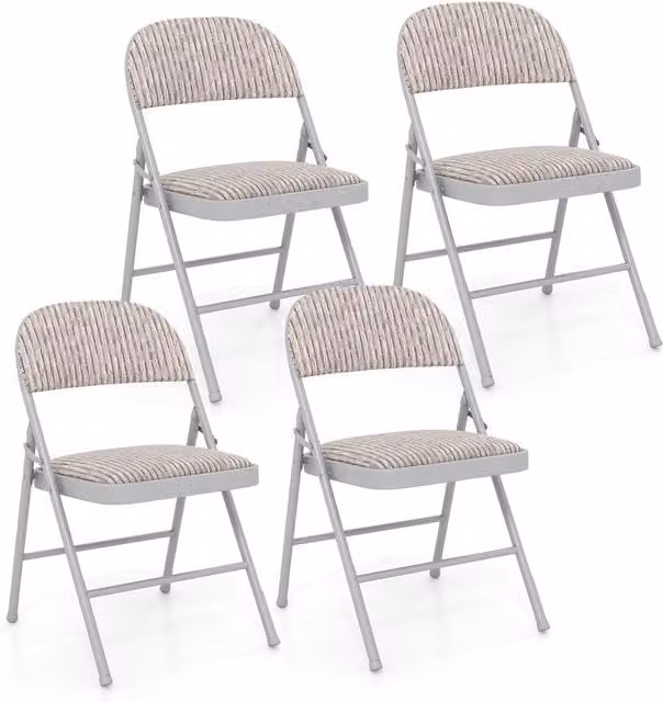 Costway Set of 4 Padded Folding Dining and Conference Chairs with Metal Frame in Beige