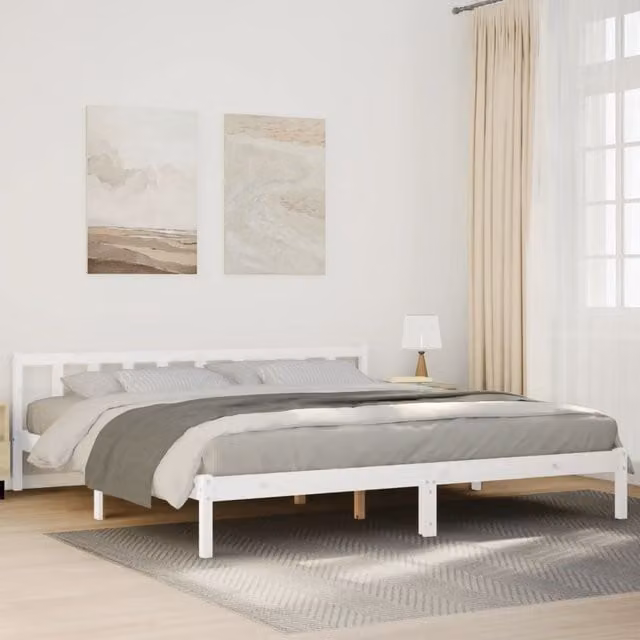 Berkfield Home Extra Long Solid Wood Pine Bed Frame in White W/D/H: 180 x 220 cm – 1