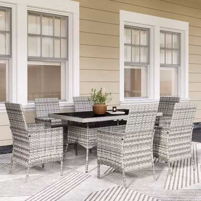 Outsunny 6 Seater Rattan Garden Furniture Set with Cushions in Dark Grey
