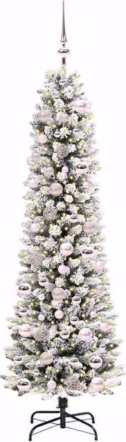 Berkfield Home Artificial Christmas Tree with 300 LEDs in Green and White, H 180 cm x W 53 cm x D 53 cm – 1