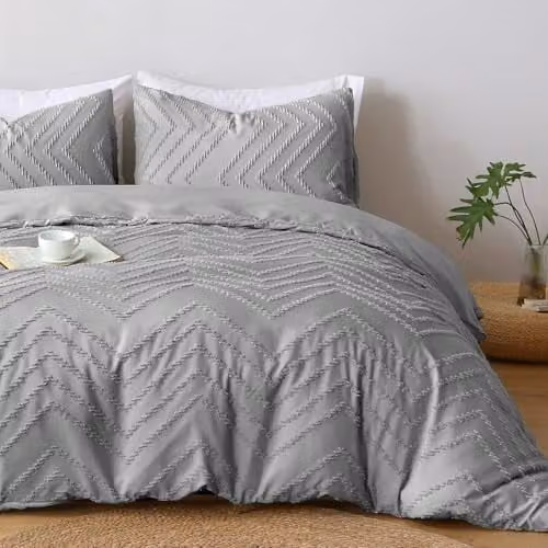 Pamposh Reversible Tufted Microfibre Single Duvet Cover and Pillowcase Set in Grey, W/H: 135 x 200 cm and 50 x 75 cm