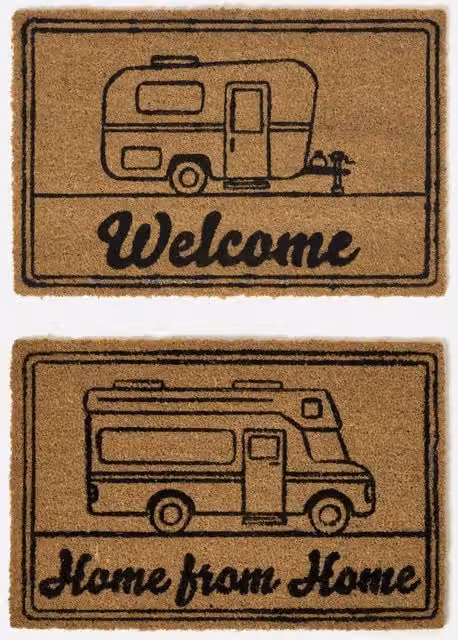 Homescapes Set of 2 Caravan Coir Doormats with Non-Slip Rubber Backing, W/D/H: 60 x 40 x 2 cm, Beige, Yellow and Brown