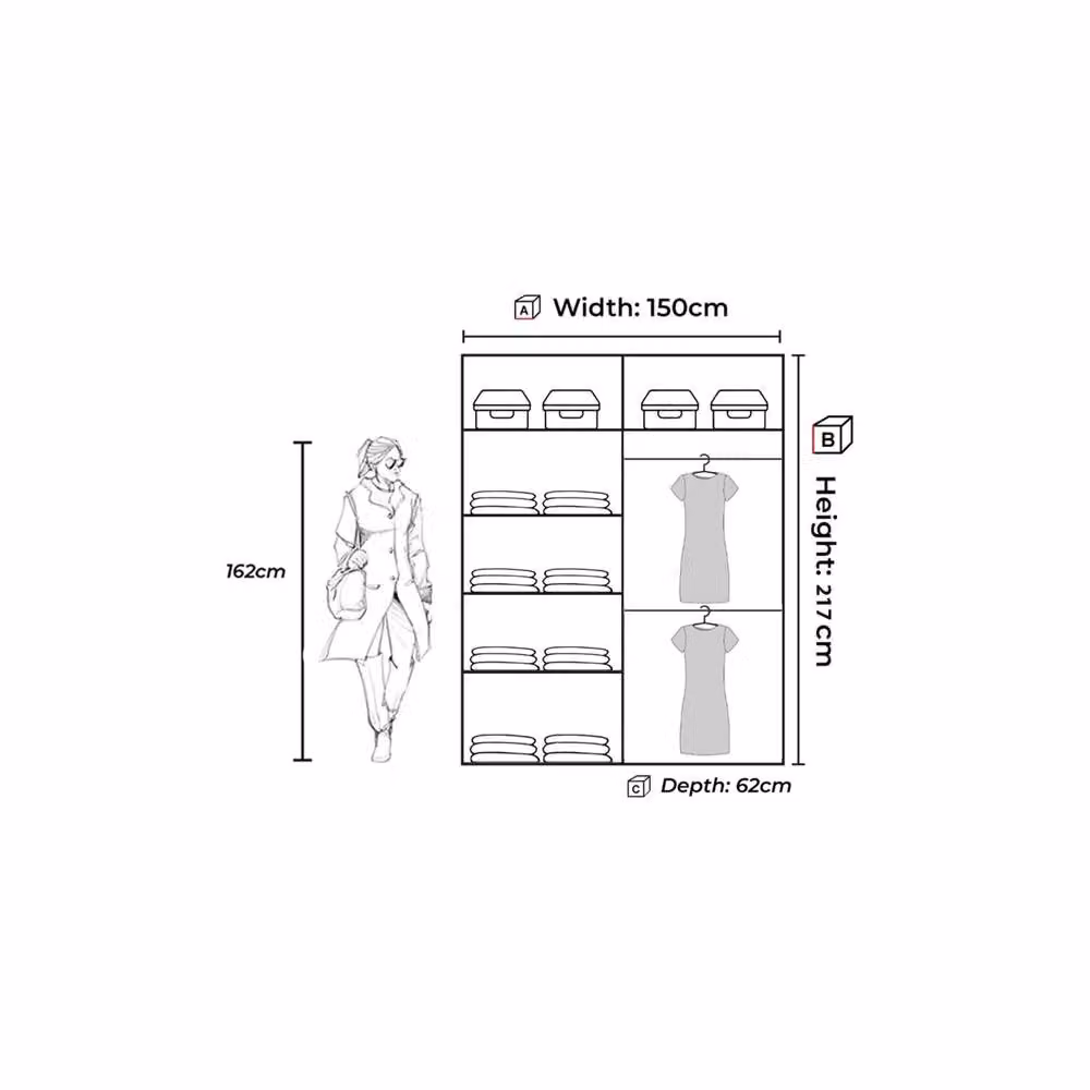 Sliding Wardrobes 4U Modern Double Sliding Door Wardrobe in Grey, W: 150 cm, H: 217 cm – 3