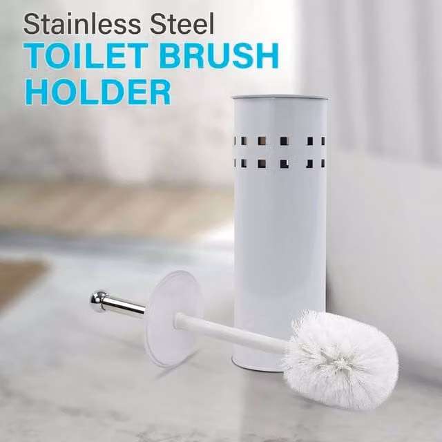 EONLION Freestanding White Bathroom Toilet Cleaning Brush and Holder Set with Stainless Steel Cover