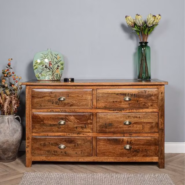 Elm Home and Garden Rustic Mango Wood Chest of Drawers in Brown