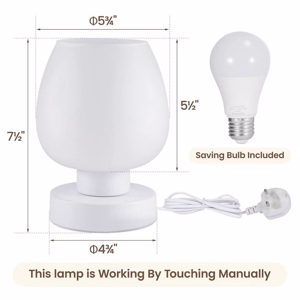EONLION Modern Touch Table Lamp with White Glass Globe Shade and 3-Level Dimmable Warm White LED – 2