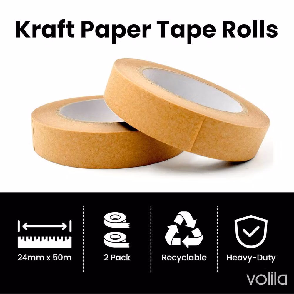 Volila 2 Pack Brown Kraft Paper Packing Tape Rolls, 24mm Width – 3