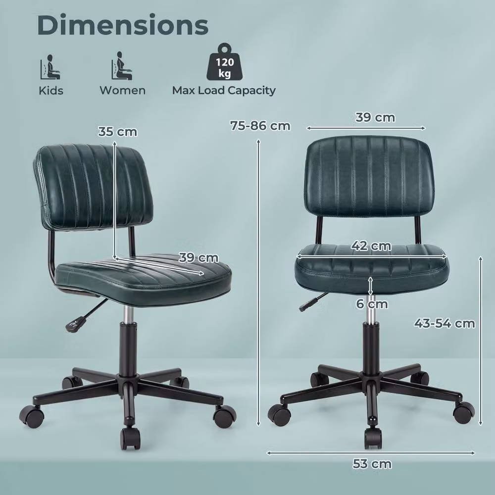 Costway Ergonomic Green PU Leather Rolling Task Chair with Swivel and Castors – 3