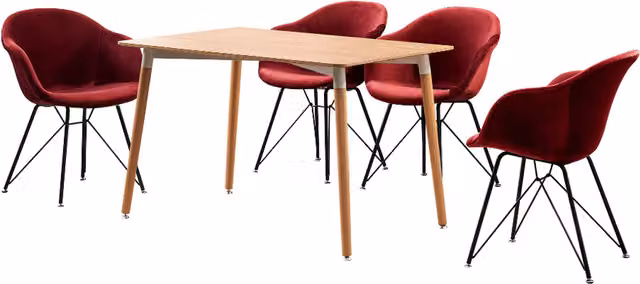 Life Interiors Valentina Halo Dining Set with Rectangular Table and 4 Chairs in Red and Black