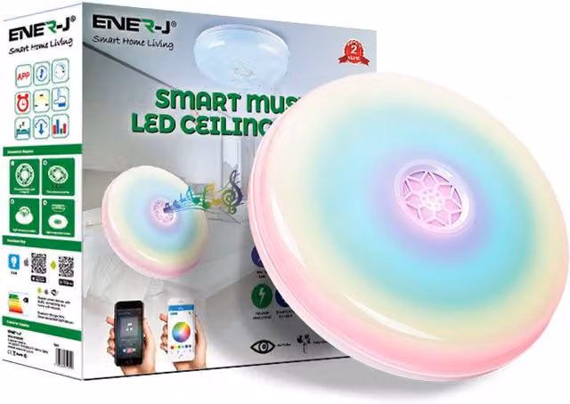 ENER-J Wi-Fi RGB+W+WW LED Ceiling Light with Bluetooth Speaker, Dimmable, White, Diameter: 25 cm, Height: 19 cm