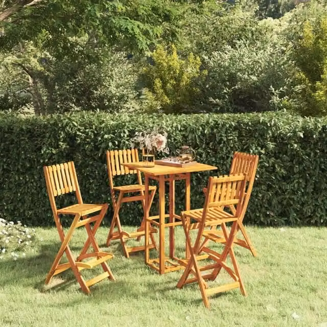 Berkfield Home 5 Piece Outdoor Bar Set in Brown Solid Acacia Wood – 1