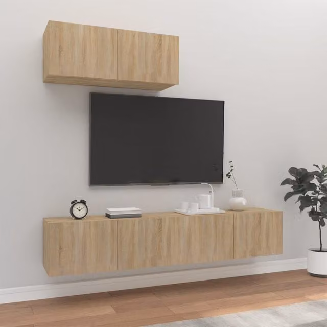 Berkfield Home 3 Piece Classic TV Cabinet Set in Sonoma Oak Brown Engineered Wood – 1