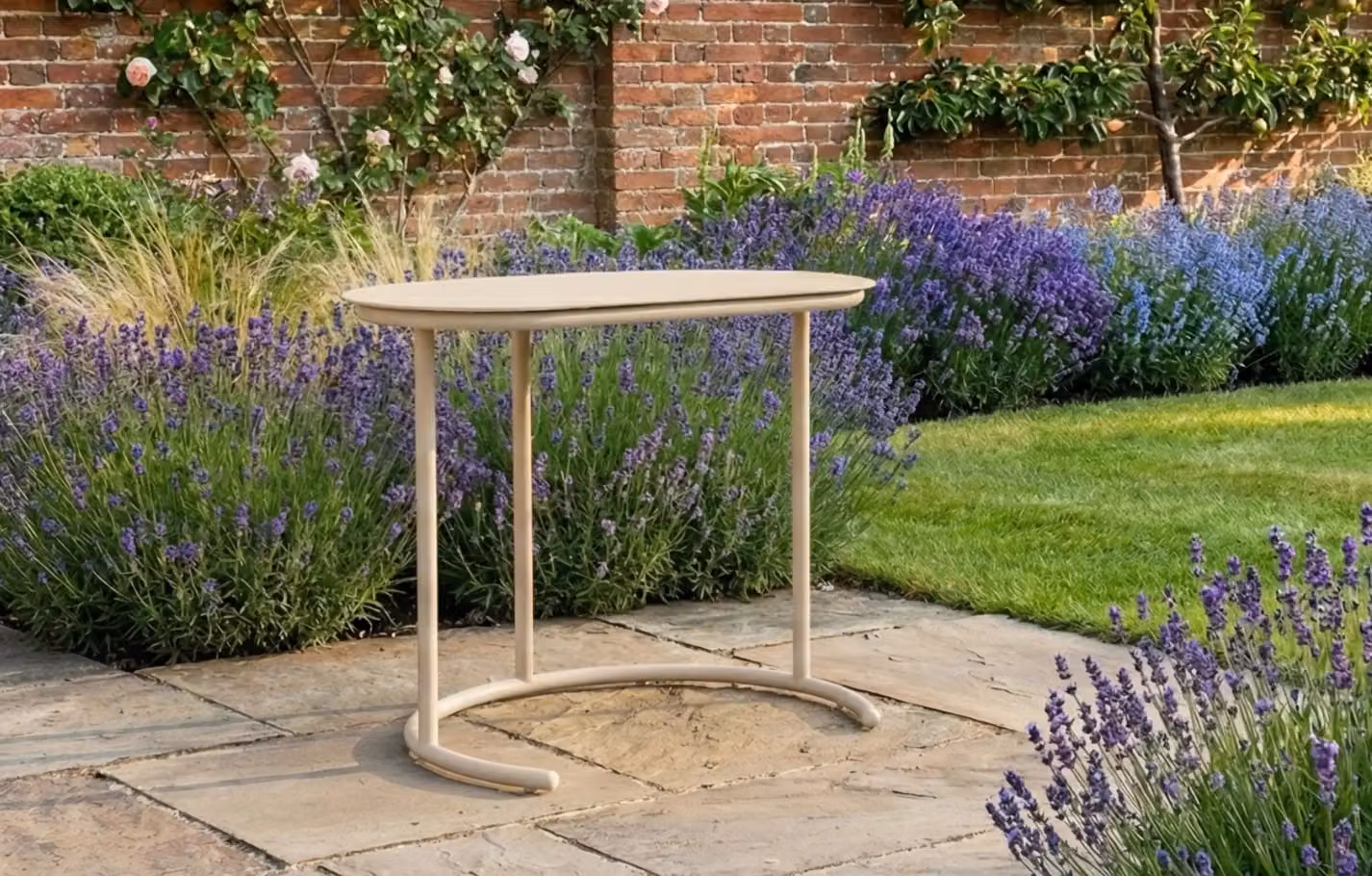 MINT Outdoor Kiki C-Shaped Metal Garden Side Table in Sand Beige