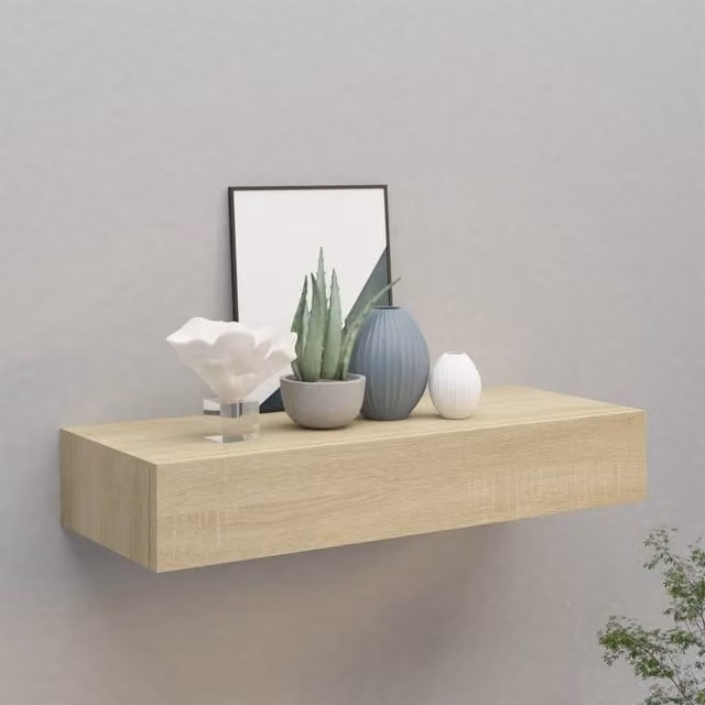 Berkfield Home Wall-mounted Oak Drawer Shelf in Brown, W: 60 cm, D: 23.5 cm, H: 10 cm – 1