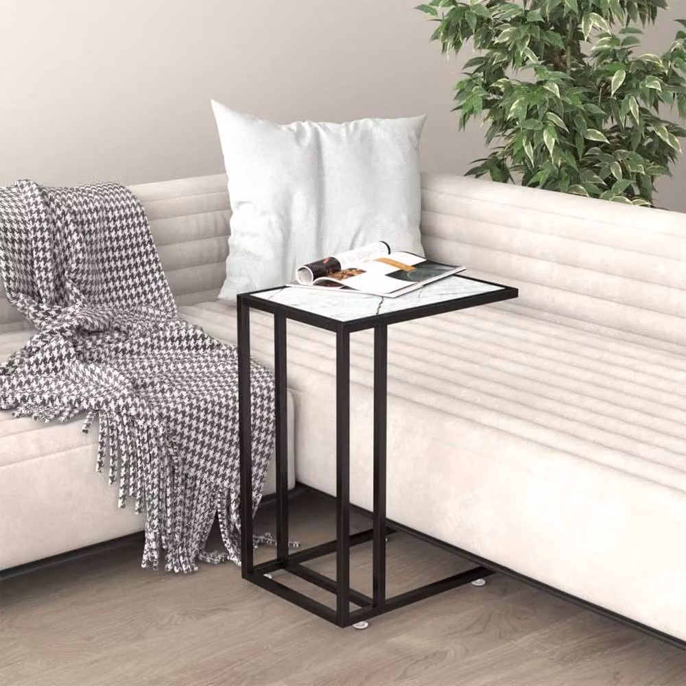 Berkfield Home Modern White Marble and Tempered Glass Computer Side Table W/D/H: 50 x 35 x 65 cm – 1