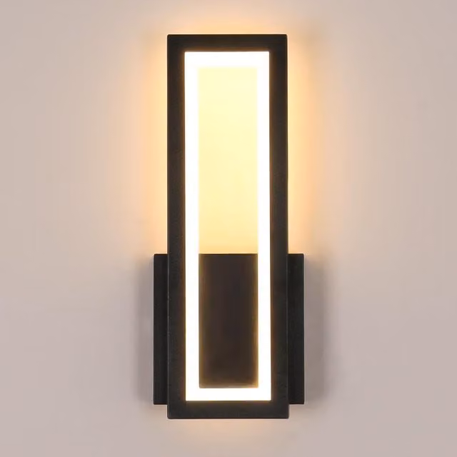COMELY 16W Modern Rectangular LED Wall Lamp in Black with Warm White 3000K Light