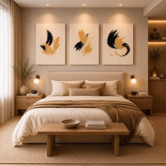Mafett Set of 3 Abstract Canvas Wall Art Prints in Black and Gold, W: 45.7 cm, H: 61.0 cm – 1