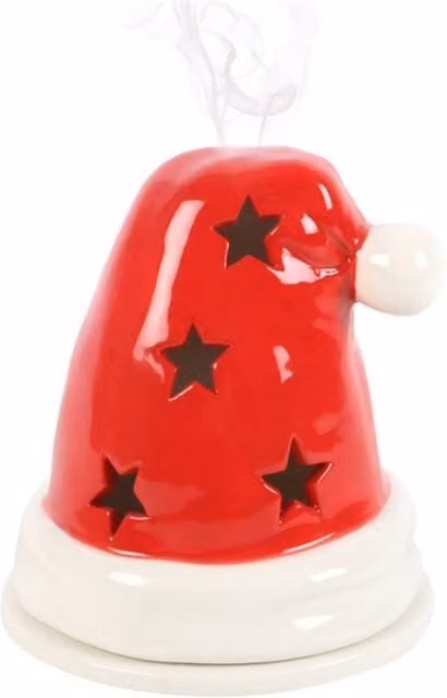 KDMD Red Ceramic Santa Hat Incense Cone Burner and Tealight Holder for Christmas Decor