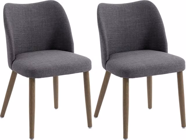 HOMCOM Set of 2 Minimalist Fabric and Rubberwood Dining Chairs in Dark Grey