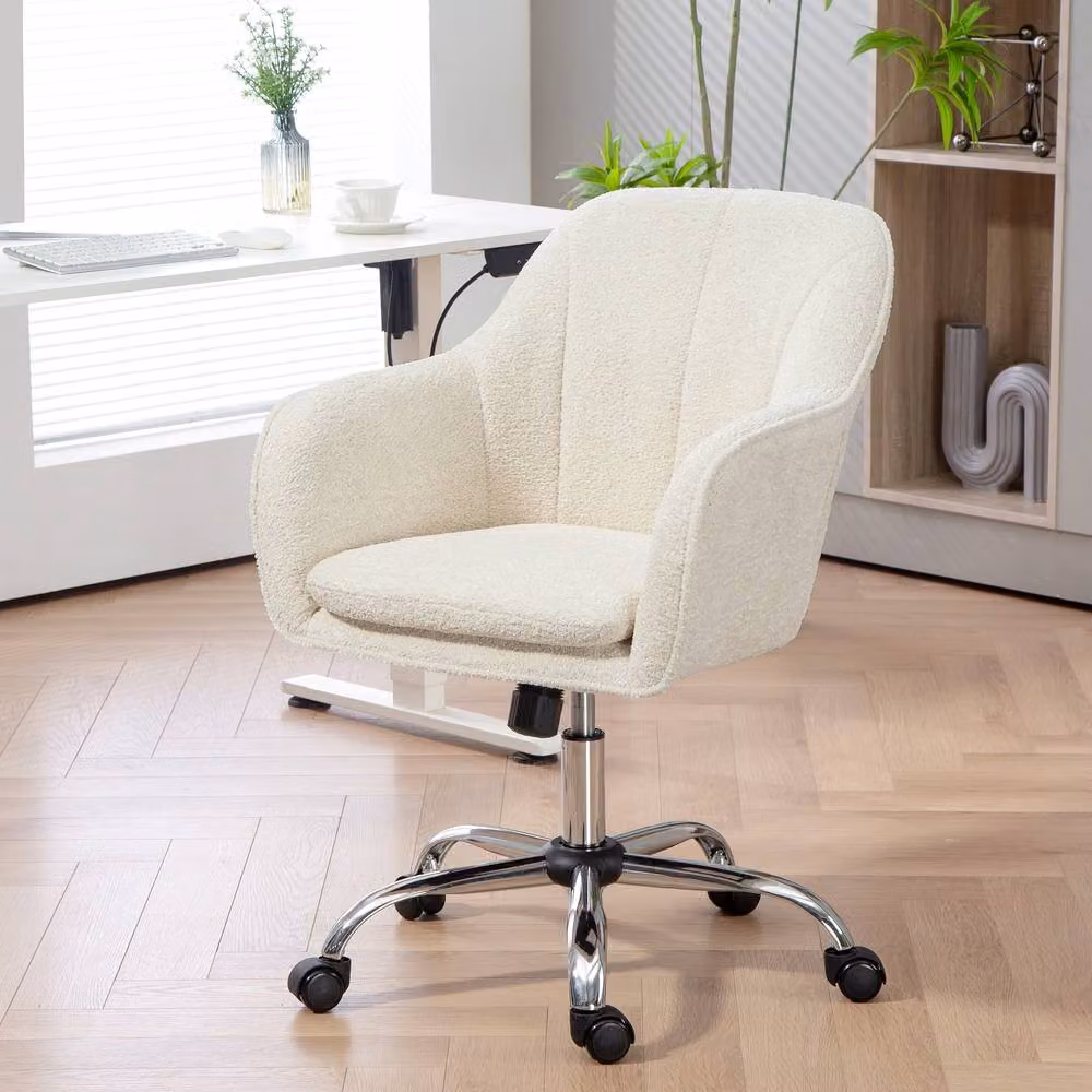 ERGOVEXA Snow Flannel Office Chair in White Bouclé Fabric, W/D/H: 53 x 63 x 120 cm – 2