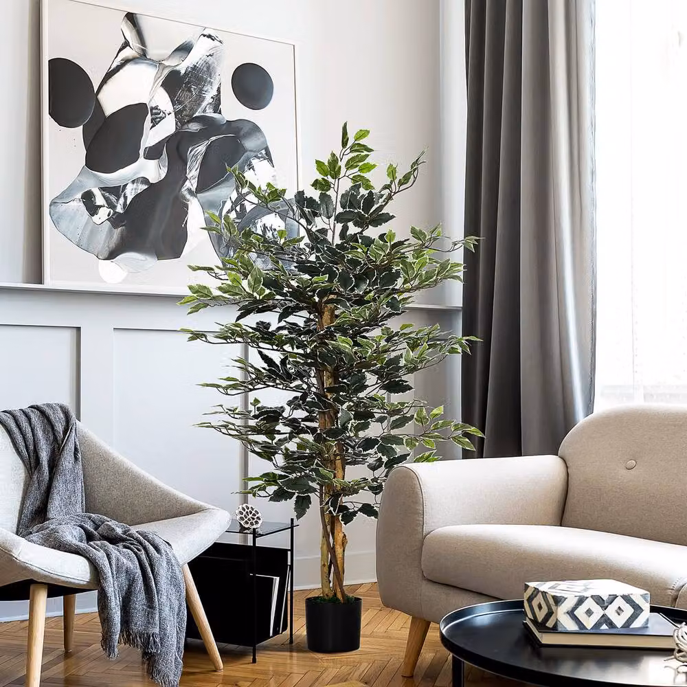 STILVORA Artificial Ficus Tree in Green with Pot, Height: 130 cm – 2