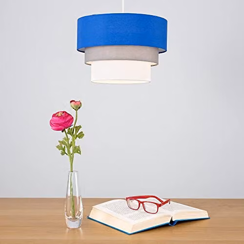 ValueLights Aztec Three Tier Drop Easy Fit Fabric Ceiling Pendant Light Shade in Blue, Width: 30 cm – 4