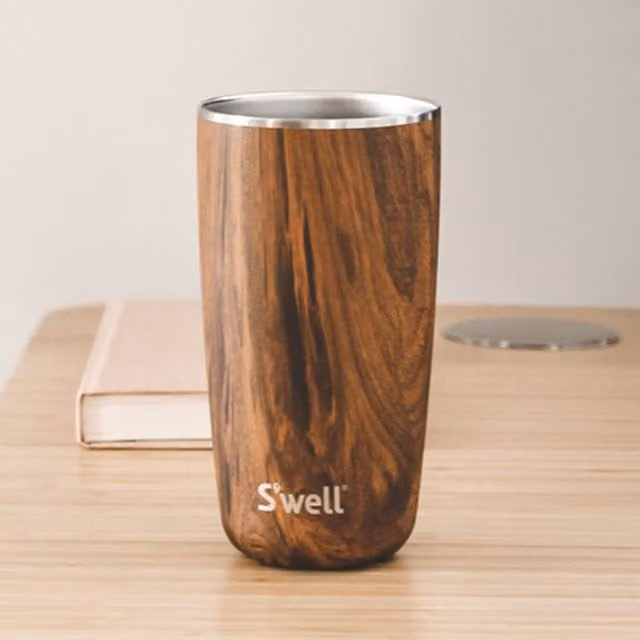 S'well Teakwood Stainless Steel Tumbler with Lid, Brown, 530ml