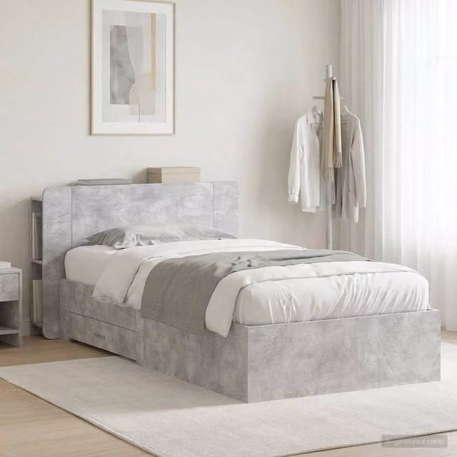 Berkfield Home Bed Frame with Storage and Headboard in Grey, W/D/H: 80 x 200 cm