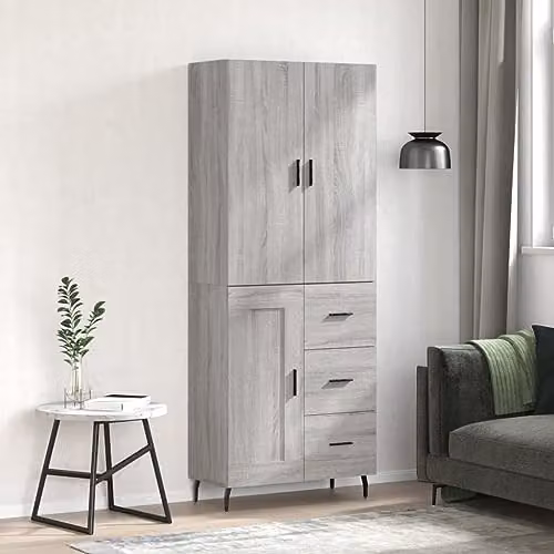 vidaXL Modern Grey Highboard with Hinged Doors and Internal Shelves, W/D/H: 69.5 x 34 x 180 cm – 2