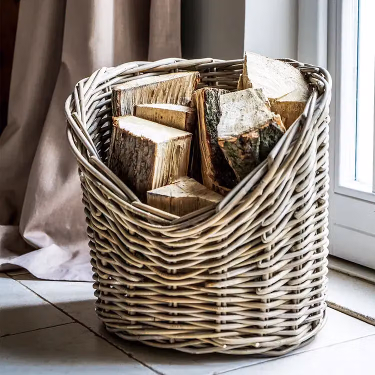 Ivyline Open Weave Wicker Log Basket in Natural Brown, H: 42 cm, D: 42 cm – 2