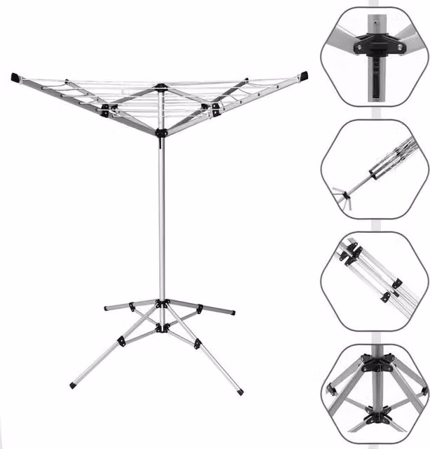 Nordara 4 Arm Free Standing Rotary Aluminium Clothes Airer in Silver, W: 100 cm, D: 60 cm – 1