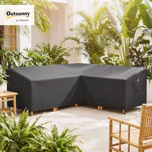 Outsunny Waterproof V-Shaped Garden Furniture Cover for Corner Sofas, Black, W/D/H: 216 x 216 x 78 cm – 2